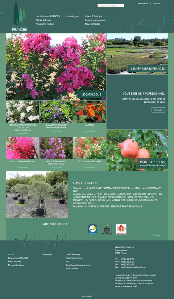 Création du site internet des Pépinières Frances à Pézenas