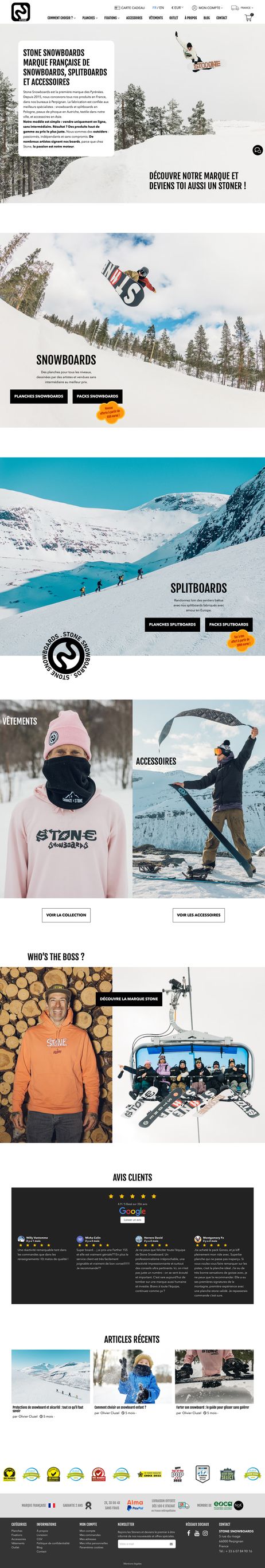 Refonte et maintenance Prestashop du site e-commerce pour la marque Stone Snowboards